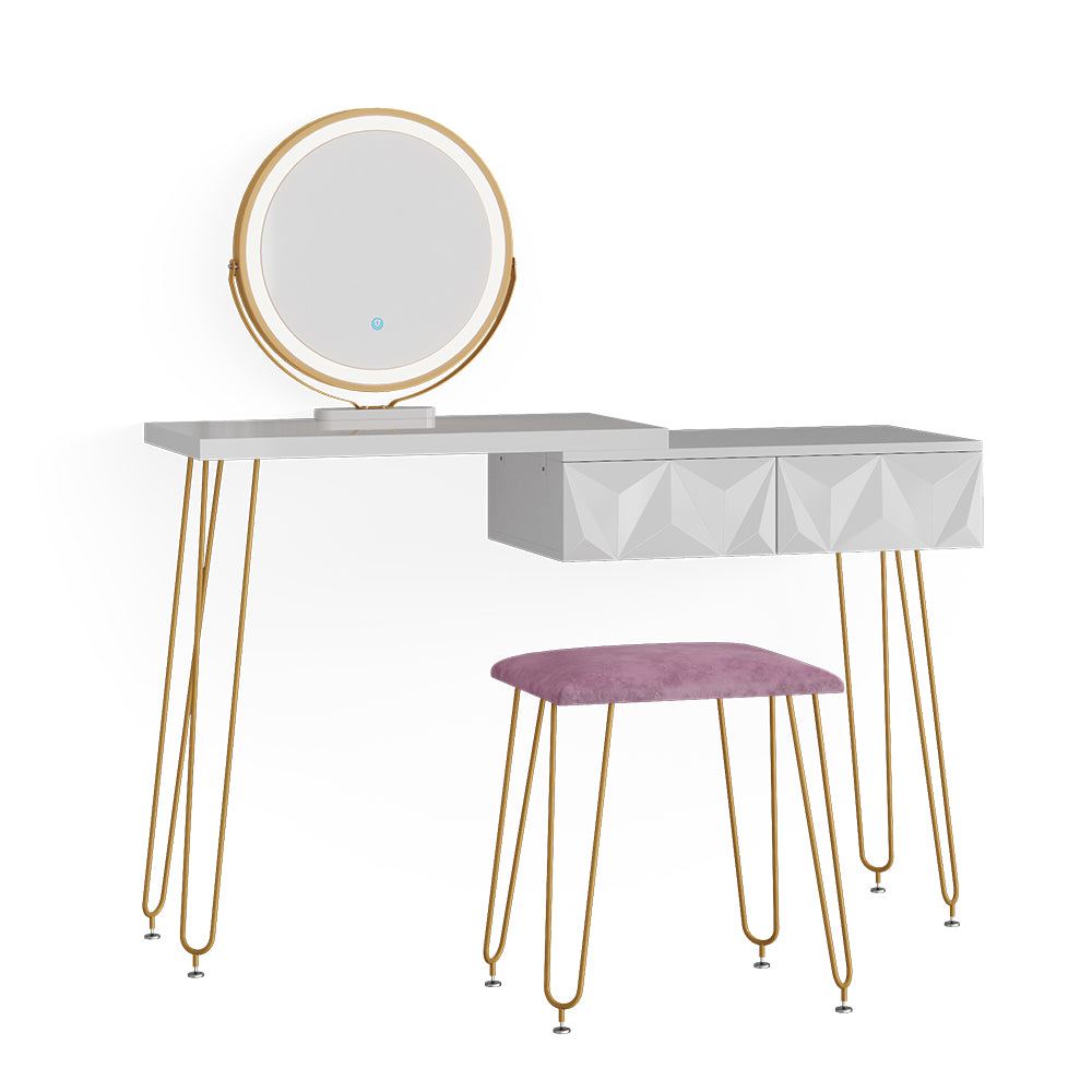 Vicco Tavolo da toeletta Bianco 120 cm con illuminazione LED e sgabello