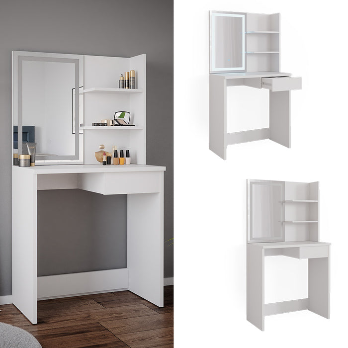 Vicco Tavolo da toeletta Bianco 75 cm con specchio a LED