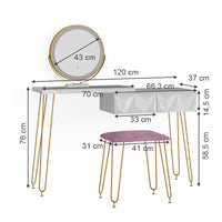 Vicco Tavolo da toeletta Bianco 120 cm con illuminazione LED e sgabello