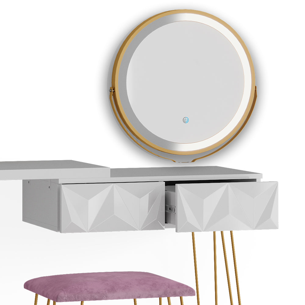 Vicco Tavolo da toeletta Bianco 120 cm con illuminazione LED e sgabello