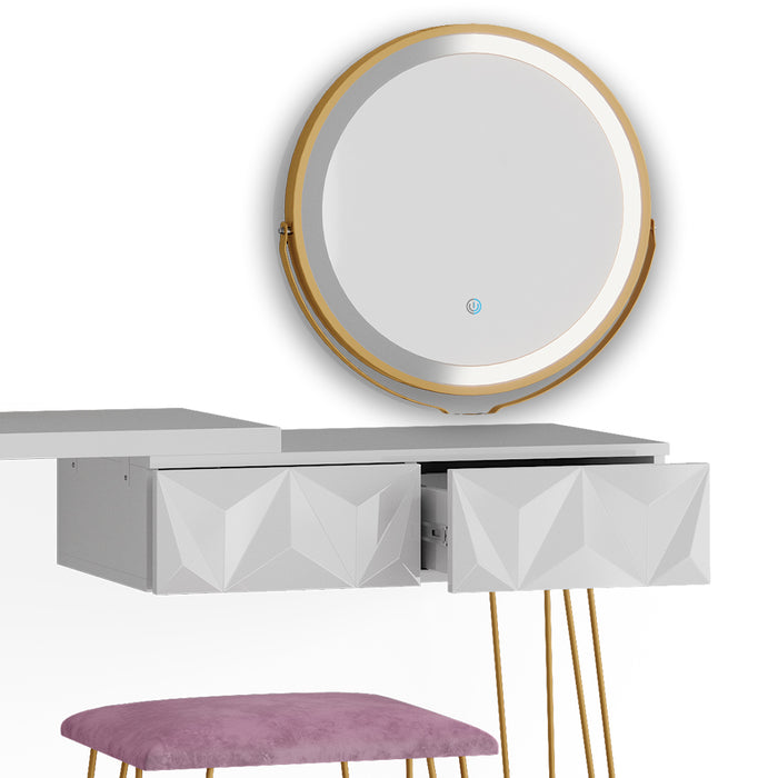 Vicco Tavolo da toeletta Bianco 120 cm con illuminazione LED e sgabello