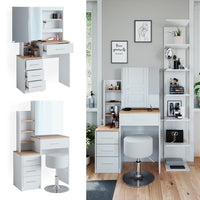 Vicco Tavolo da toeletta Bianco/Sonoma 36 cm con sgabello