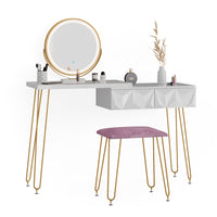 Vicco Tavolo da toeletta Bianco 120 cm con illuminazione LED e sgabello