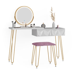 Vicco Tavolo da toeletta Bianco 120 cm con illuminazione LED e sgabello