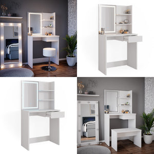 Vicco Tavolo da toeletta Bianco 75 cm con specchio a LED