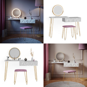 Vicco Tavolo da toeletta Bianco 120 cm con illuminazione LED e sgabello