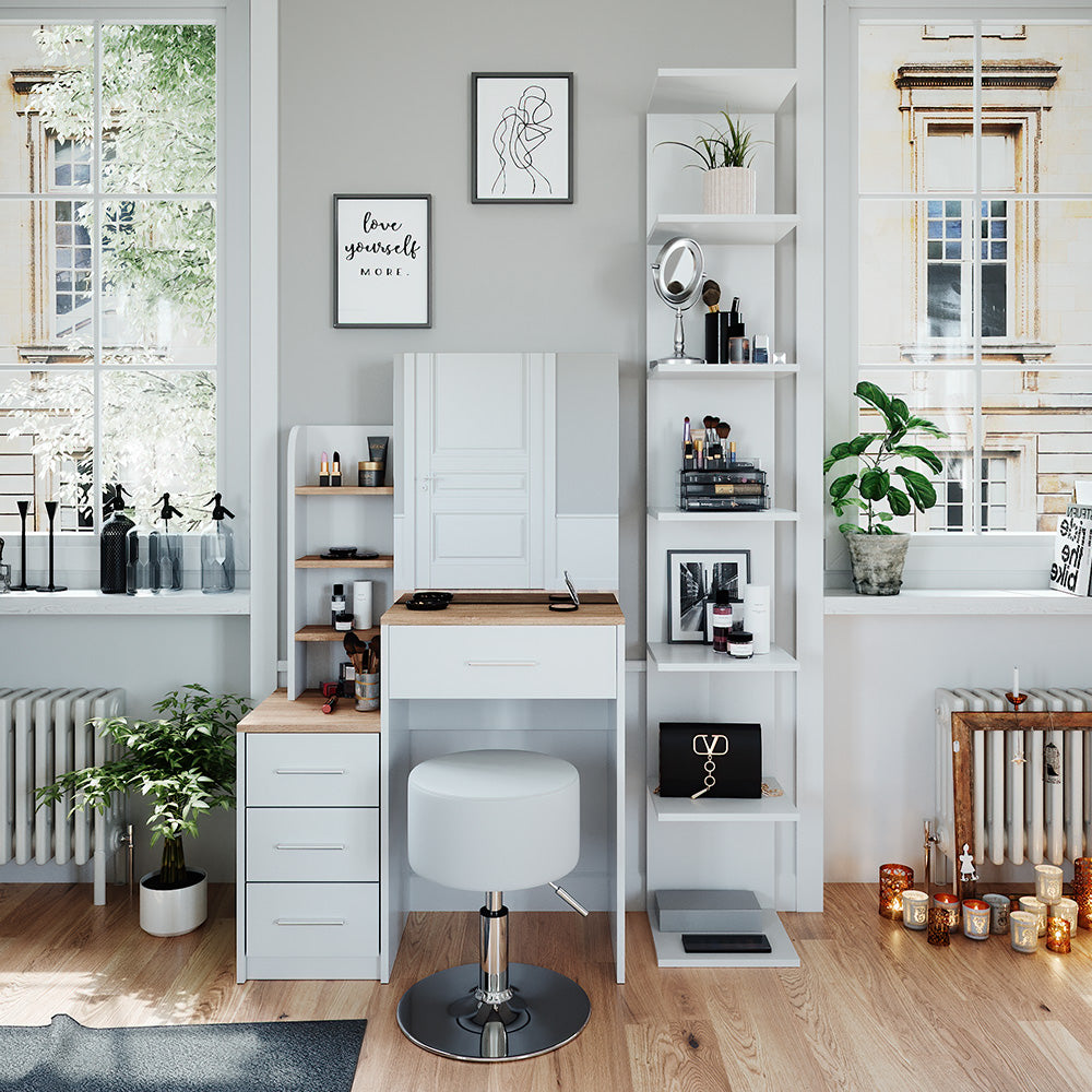 Vicco Tavolo da toeletta Bianco/Sonoma 36 cm con sgabello