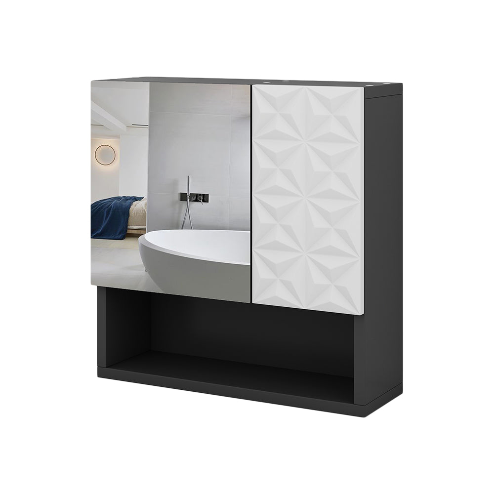 Vicco Specchio contenitore bagno Nero 54 x 55 cm con anta e vani a giorno