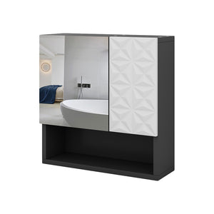 Vicco Specchio contenitore bagno Nero 54 x 55 cm con anta e vani a giorno