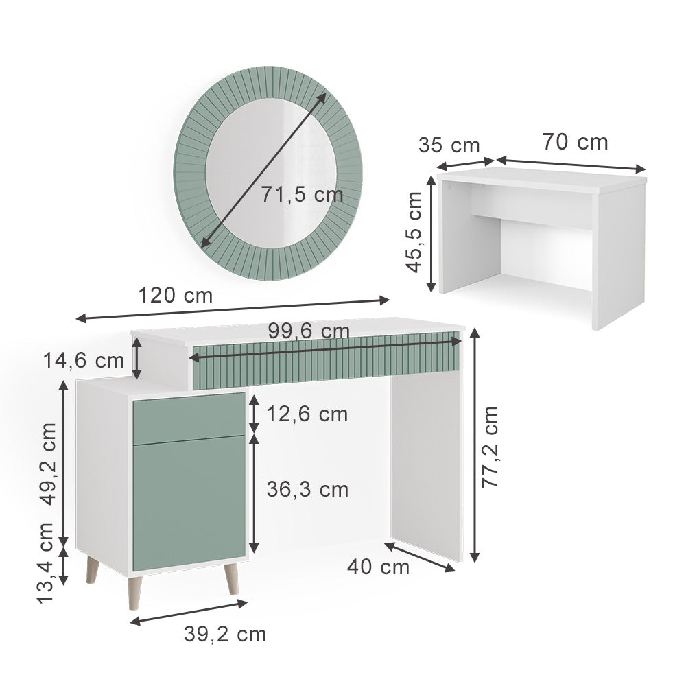Vicco Tavolo da toeletta Verde 120 cm con panca