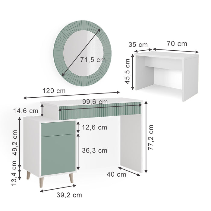 Vicco Tavolo da toeletta Verde 120 cm con panca
