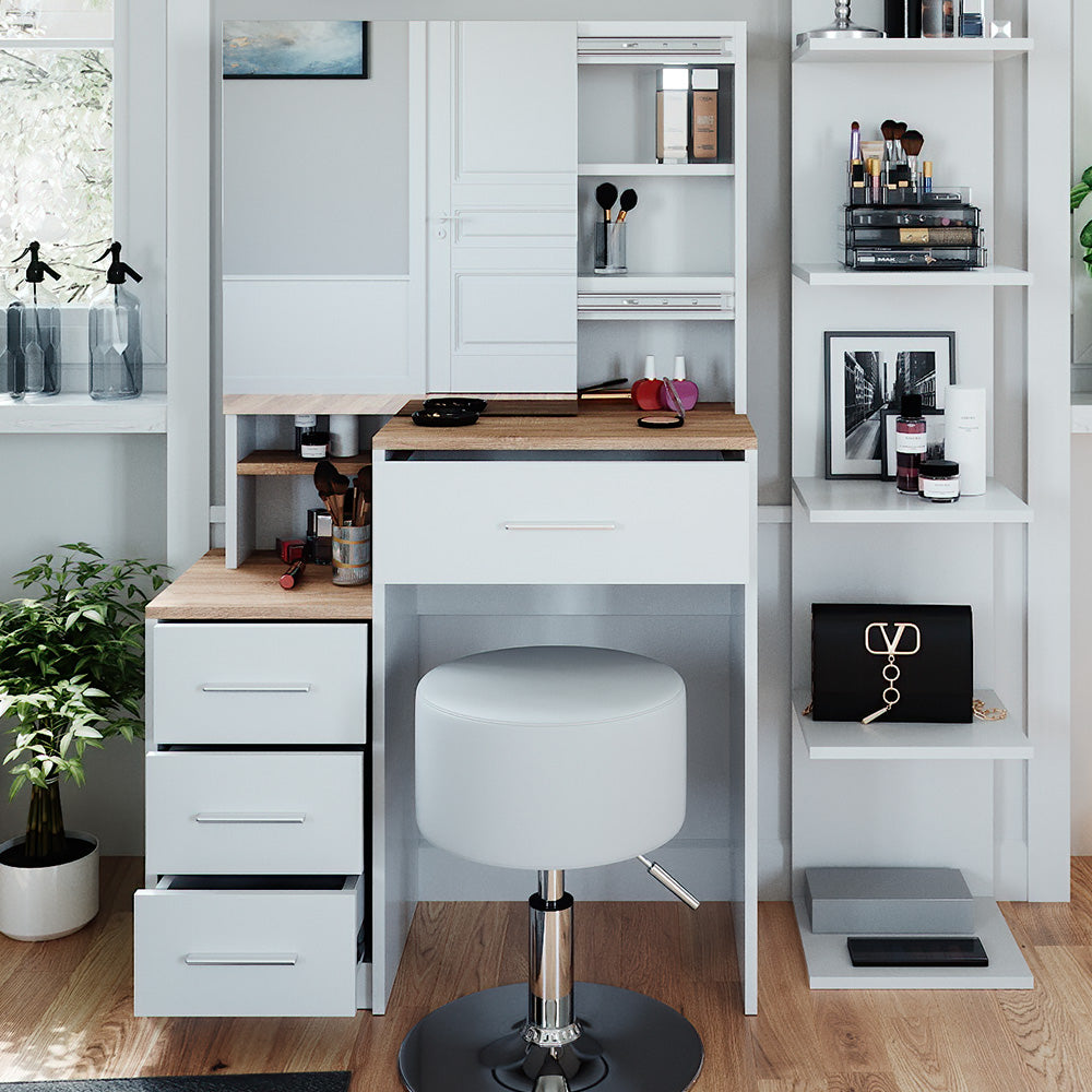 Vicco Tavolo da toeletta Bianco/Sonoma 36 cm con sgabello