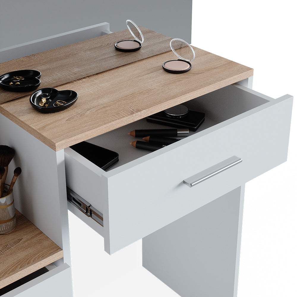 Vicco Tavolo da toeletta Bianco/Sonoma 36 cm con sgabello