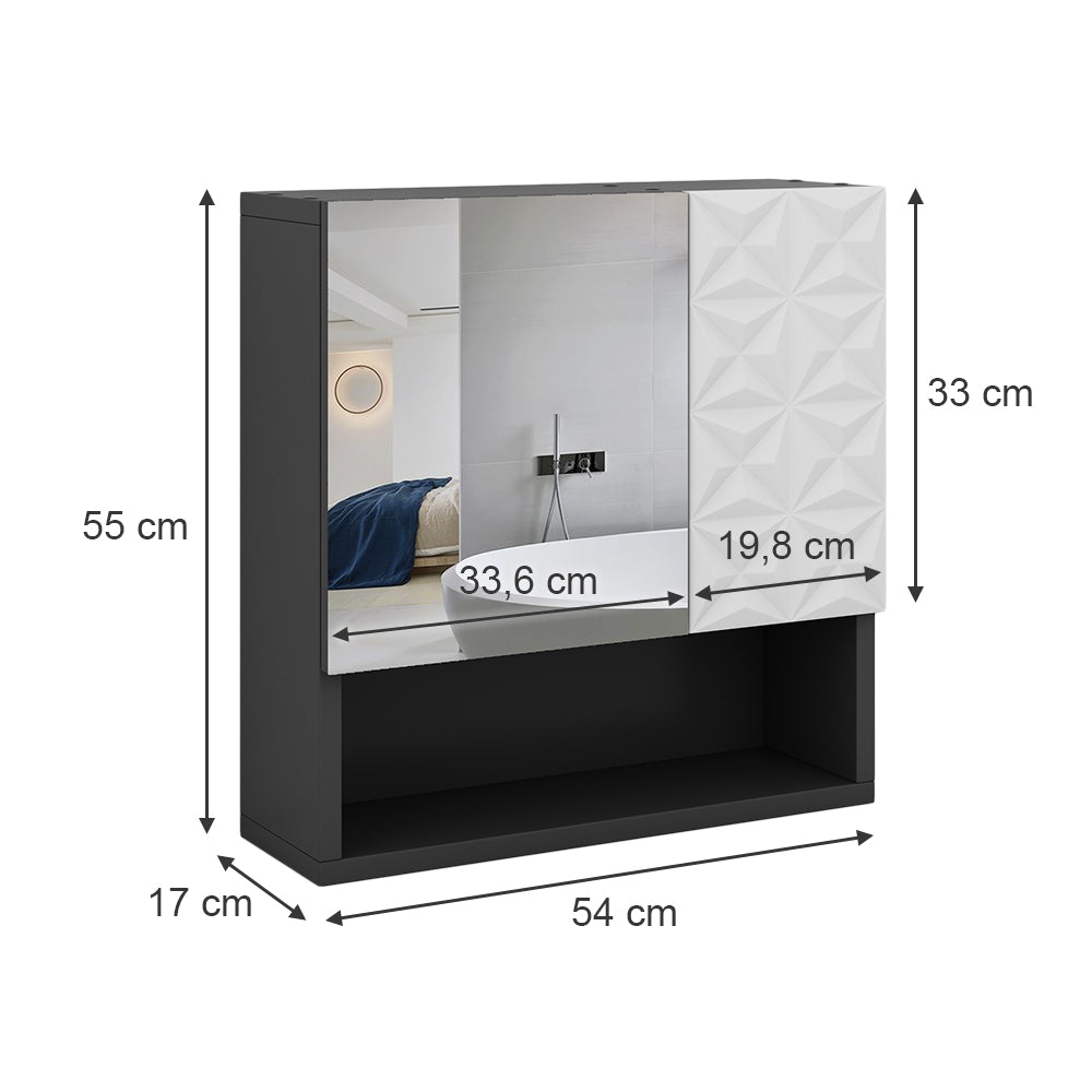 Vicco Specchio contenitore bagno Nero 54 x 55 cm con anta e vani a giorno