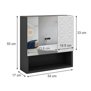 Vicco Specchio contenitore bagno Nero 54 x 55 cm con anta e vani a giorno
