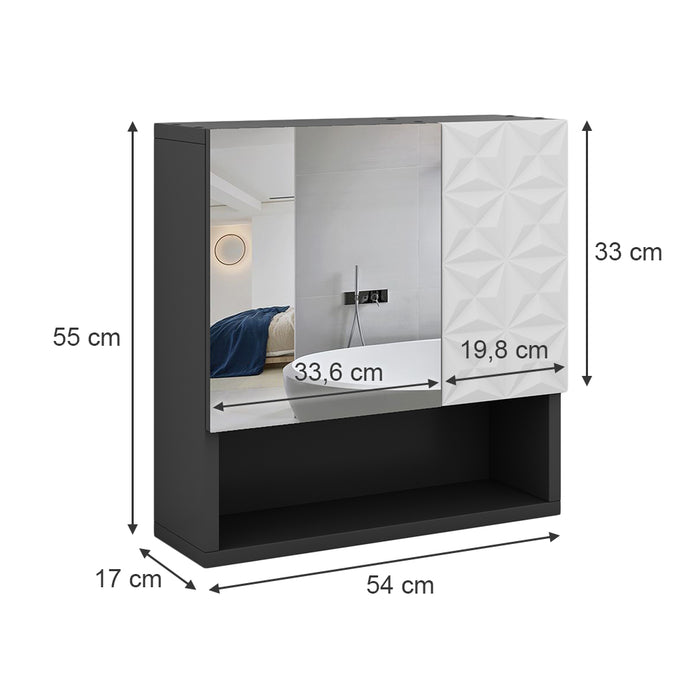 Vicco Specchio contenitore bagno Nero 54 x 55 cm con anta e vani a giorno