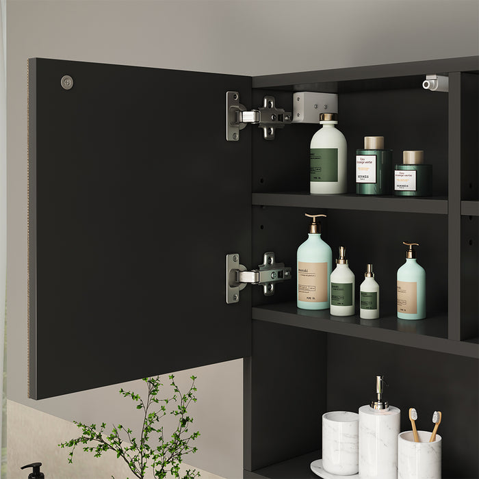 Vicco Specchio contenitore bagno Nero 54 x 55 cm con anta e vani a giorno