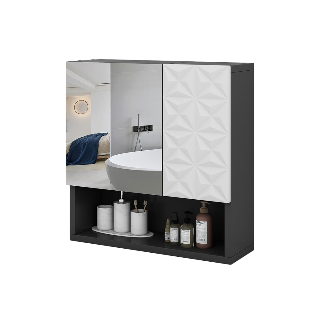 Vicco Specchio contenitore bagno Nero 54 x 55 cm con anta e vani a giorno