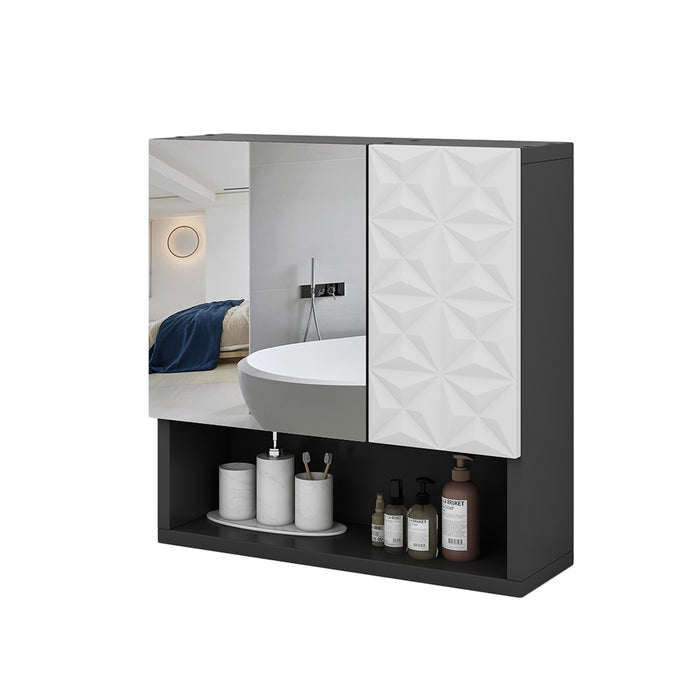 Vicco Specchio contenitore bagno Nero 54 x 55 cm con anta e vani a giorno