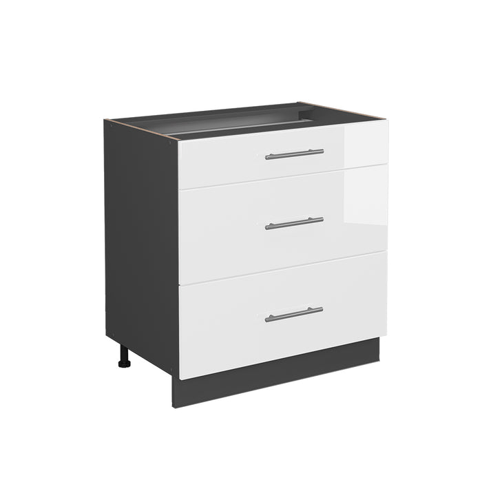Vicco Mobiletto base per cucina Bianco lucido 80 cm con 3 cassetti, senza piano di lavoro