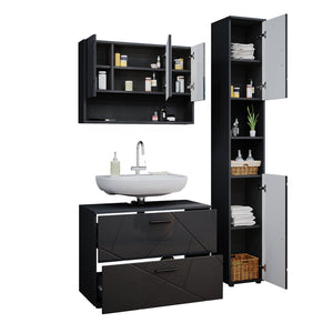 Vicco Set mobili bagno Antracite lucido 3 pezzi, base 80 cm