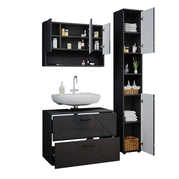 Vicco Set mobili bagno Antracite lucido 3 pezzi, base 80 cm