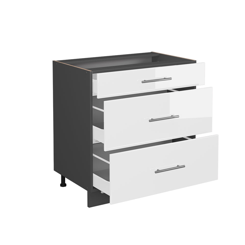 Vicco Mobiletto base per cucina Bianco lucido 80 cm con 3 cassetti, senza piano di lavoro
