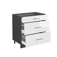 Vicco Mobiletto base per cucina Bianco lucido 80 cm con 3 cassetti, PL Rovere