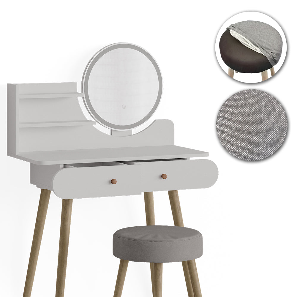 Vicco Tavolo da toeletta Bianco 80 cm con illuminazione LED e sgabello