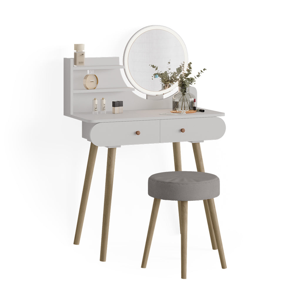 Vicco Tavolo da toeletta Bianco 80 cm con illuminazione LED e sgabello