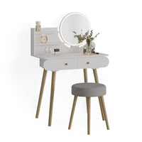 Vicco Tavolo da toeletta Bianco 80 cm con illuminazione LED e sgabello