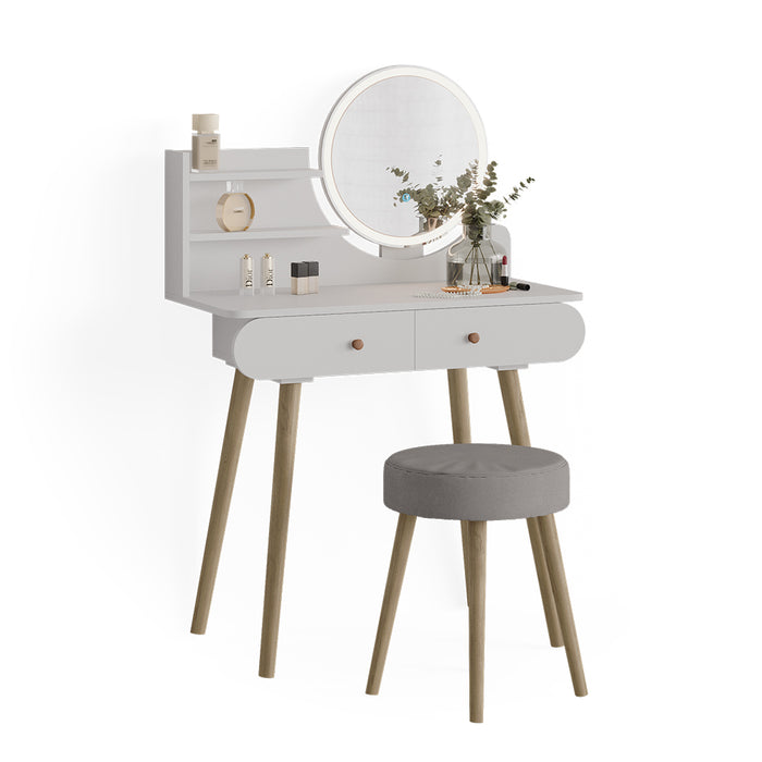 Vicco Tavolo da toeletta Bianco 80 cm con illuminazione LED e sgabello