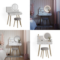 Vicco Tavolo da toeletta Bianco 80 cm con illuminazione LED e sgabello