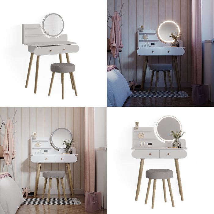 Vicco Tavolo da toeletta Bianco 80 cm con illuminazione LED e sgabello