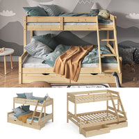 Vitalispa Letto a castello Legno naturale 140x200 / 90x200 cm con cassetti