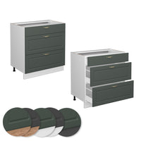 Vicco Mobiletto base per cucina Verde-oro Country House 80 cm con 3 cassetti, PL Rovere
