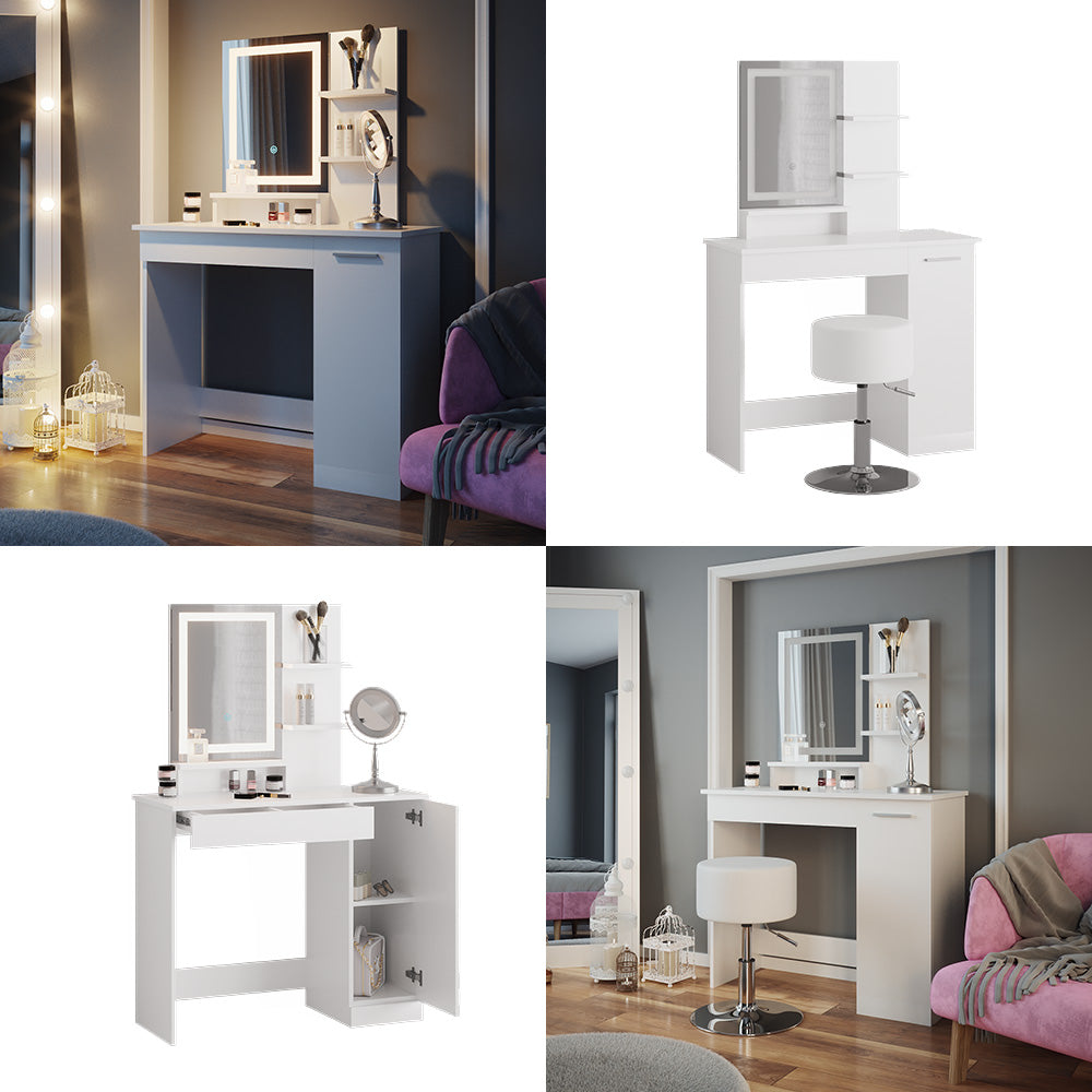 Vicco Tavolo da toeletta Bianco 90 cm con specchio a LED