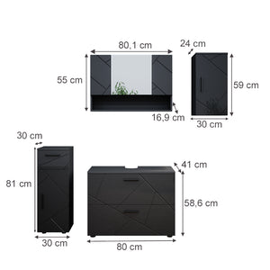 Vicco Set mobili bagno Antracite lucido 4 parti