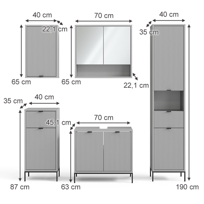 Vicco Set di mobili da bagno Grigio 5 parti