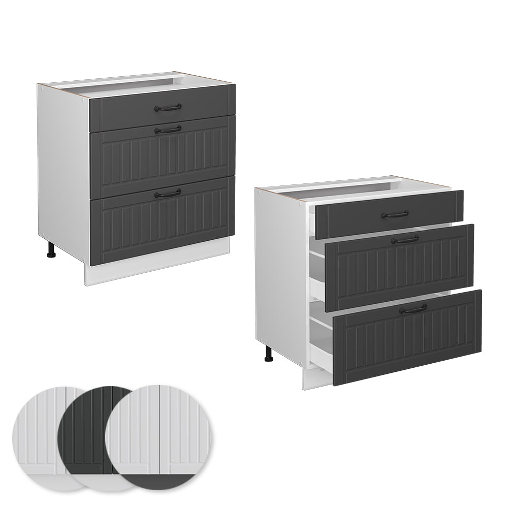 Vicco Mobiletto base per cucina Antracite casa di campagna 80 cm con 3 cassetti, PL Marmo