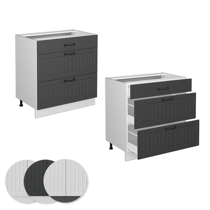 Vicco Mobiletto base per cucina Antracite casa di campagna 80 cm con 3 cassetti, PL Rovere