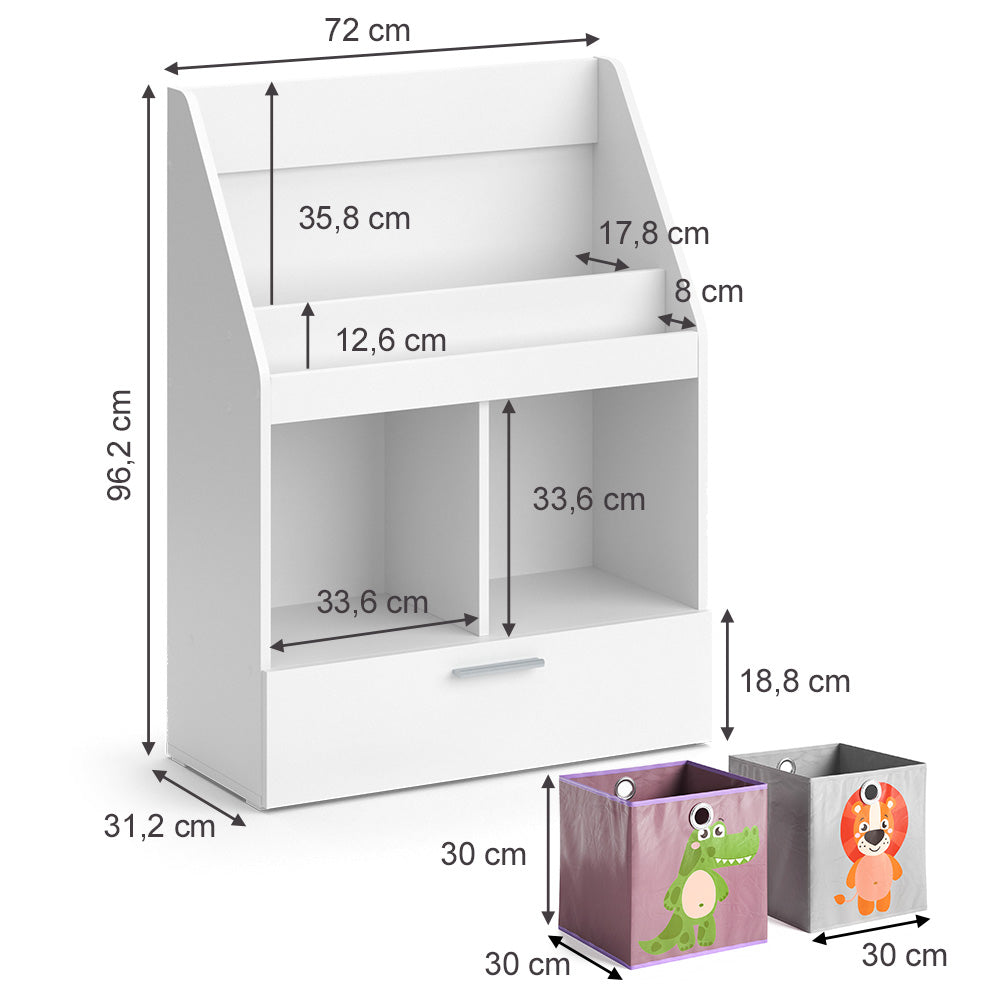 Vicco Libreria bambini Bianco 31.2 x 96.2 cm con cassetto e 2 scatole pieghevoli opt.4