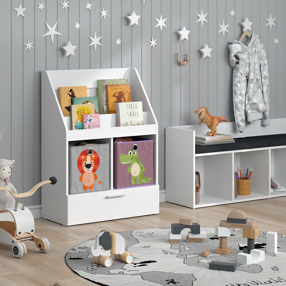 Vicco Libreria bambini Bianco 31.2 x 96.2 cm con cassetto e 2 scatole pieghevoli opt.4