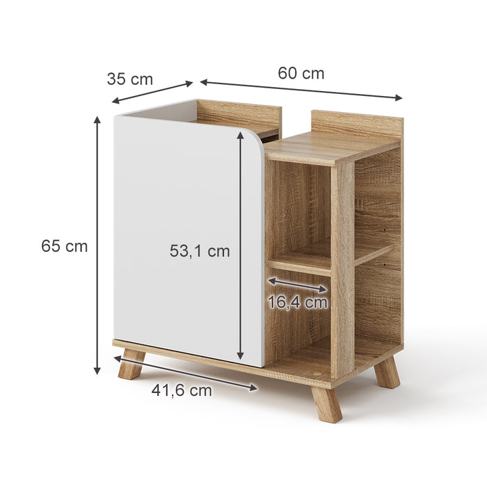 Vicco Mobile sottolavabo per bagno Sonoma/Bianco 60 x 65 cm con anta e vani a giorno