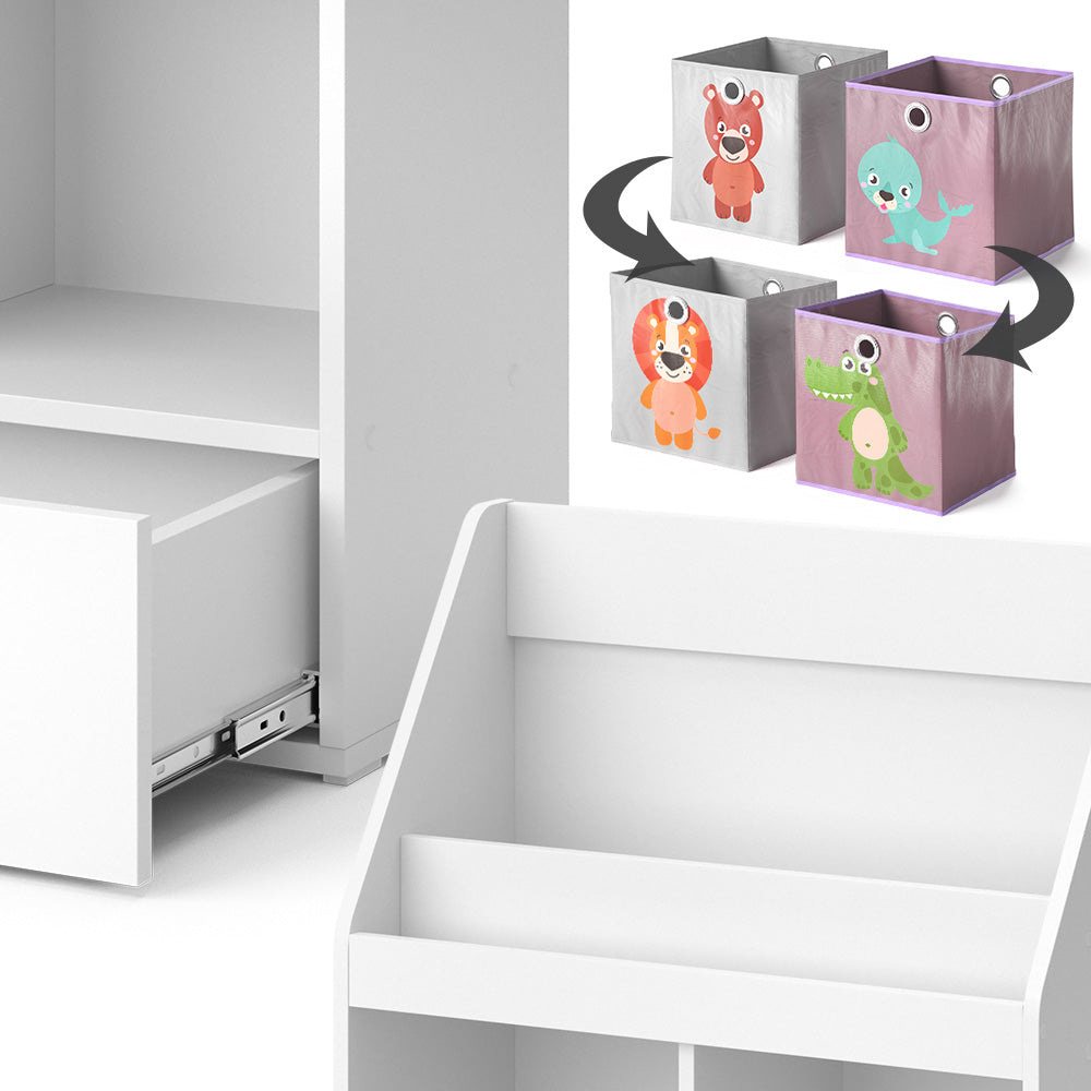 Vicco Libreria bambini Bianco 31.2 x 96.2 cm con cassetto e 2 scatole pieghevoli opt.4