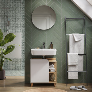 Vicco Mobile sottolavabo per bagno Sonoma/Bianco 60 x 65 cm con anta e vani a giorno