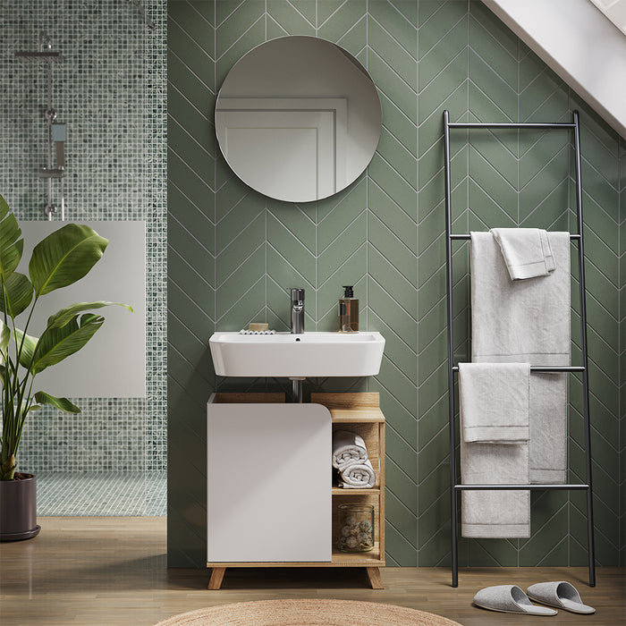 Vicco Mobile sottolavabo per bagno Sonoma/Bianco 60 x 65 cm con anta e vani a giorno