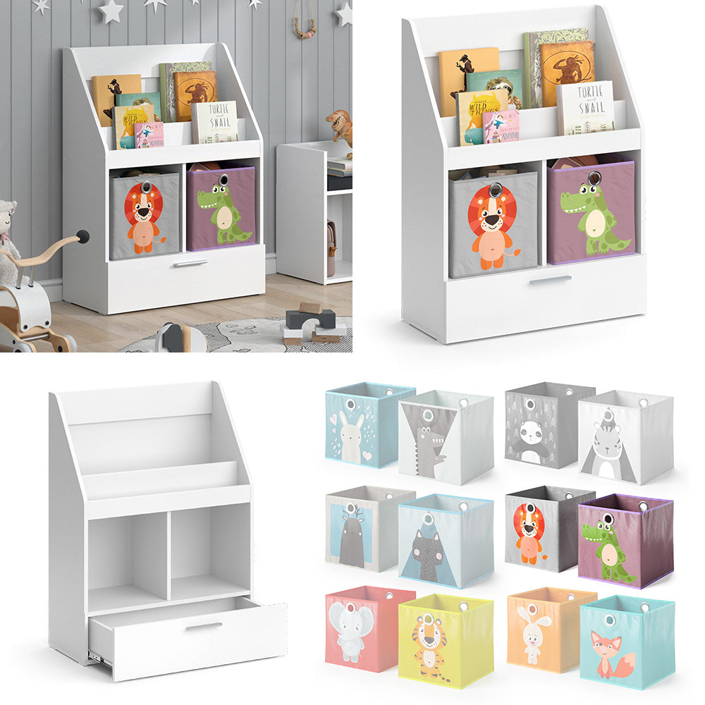 Vicco Libreria bambini Bianco 31.2 x 96.2 cm con cassetto e 2 scatole pieghevoli opt.4
