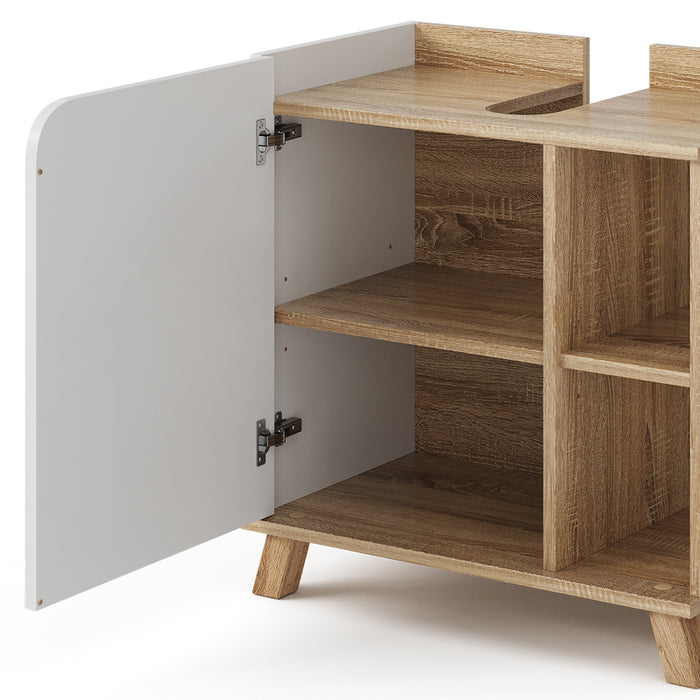Vicco Mobile sottolavabo per bagno Sonoma/Bianco 60 x 65 cm con anta e vani a giorno