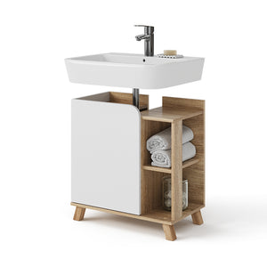 Vicco Mobile sottolavabo per bagno Sonoma/Bianco 60 x 65 cm con anta e vani a giorno
